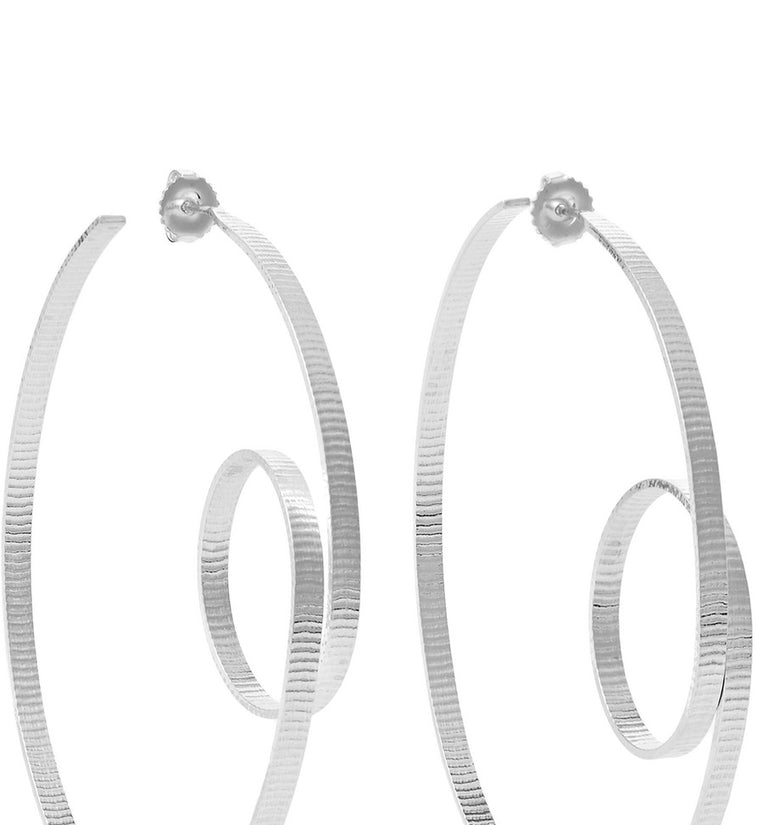 Annie Costello Brown Circle Scroll Silver Hoop Earrings