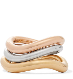 Charlotte Chesnais Wave Set Of Three Gold And Rose Gold Vermeil And Silver Rings